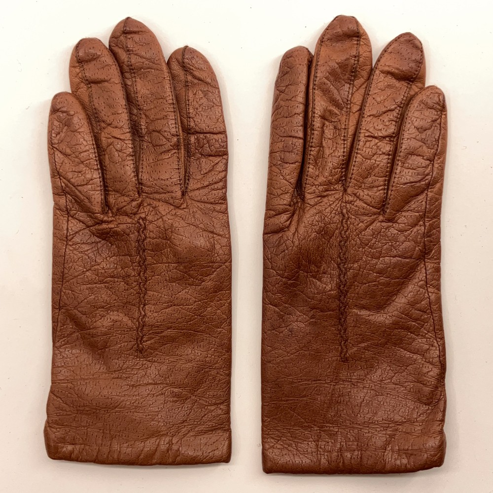 Soft brown dot pattern leather winter gloves size m