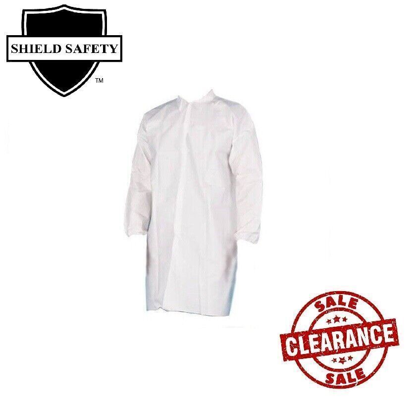 White Polypropylene 30G Lab Coats, 4 Snaps, Elastic Wrists, Medium 25 Pieces