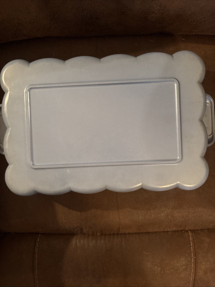 Vintage Dusty Blue Plastic Makeup Storage Box with Scrollwork