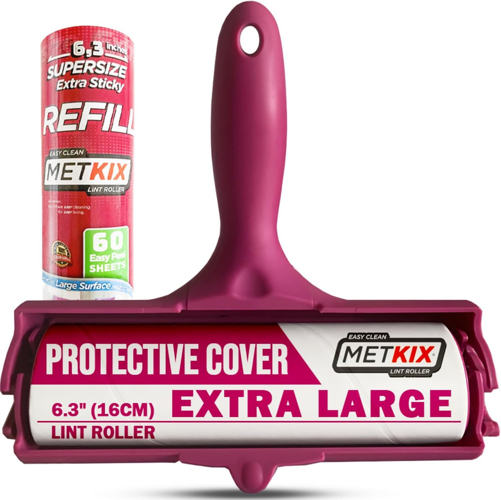 Large Lint Roller 6.3" with Extra Refill -120 Sticky Sheets, Protective Cover De