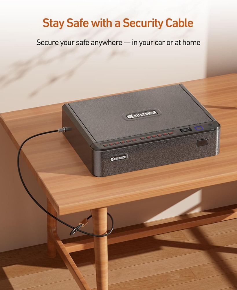 Biometric Gun Safe w/ Security Cable, Quick Access Fingerprint Keypad