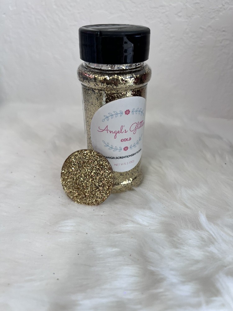 Gold Polyester glitter 2 oz in a shaker bottle