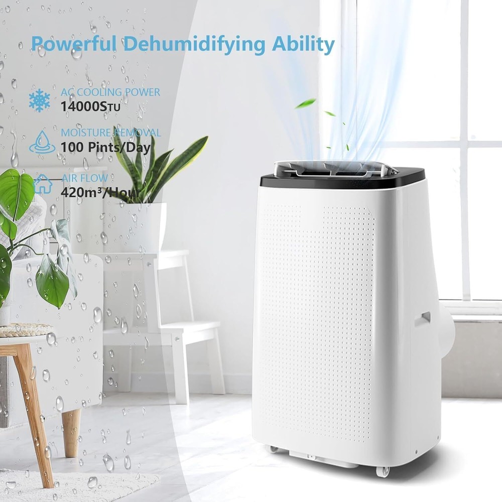 📶14000 BTU Portable Air Conditioner Cools Up to 750 Sq. Ft Remote Control AC