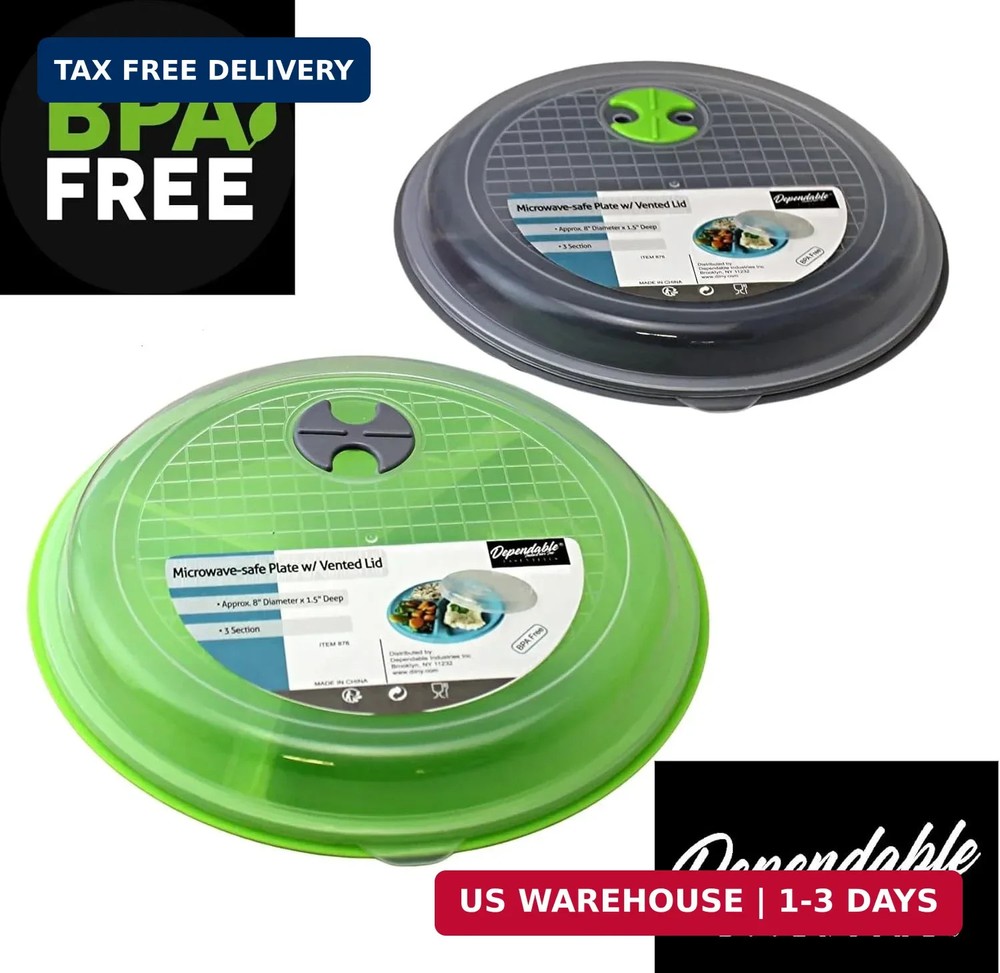 4-Pack Divided Microwave Plates with Vented Lids - BPA-Free, Stackable Meal Prep