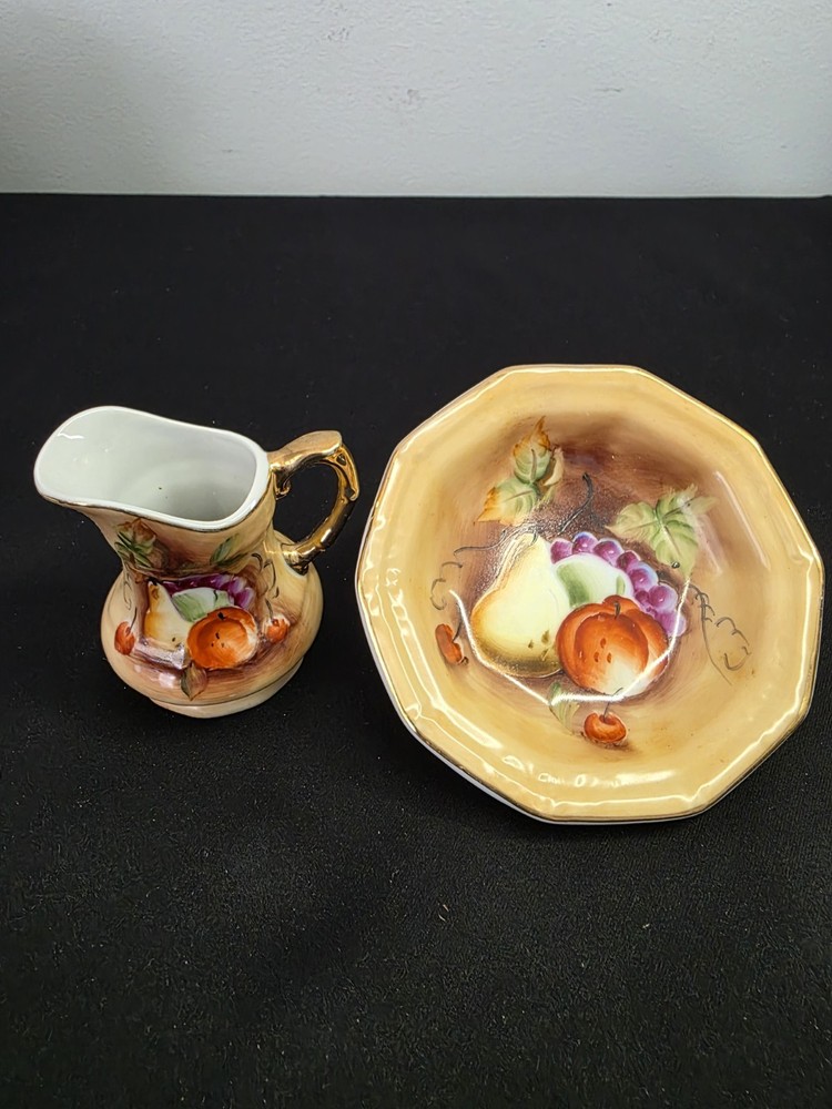 Vintage Lefton Hand Painted Miniature Pitcher And Basin Fruit Pattern