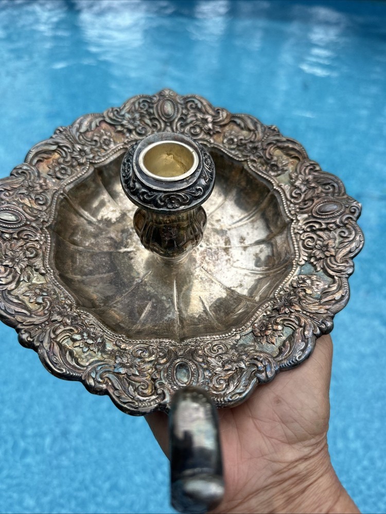 Towle Silversmiths Silver Plate Old Master Pattern Candle Chamberstick Ornate