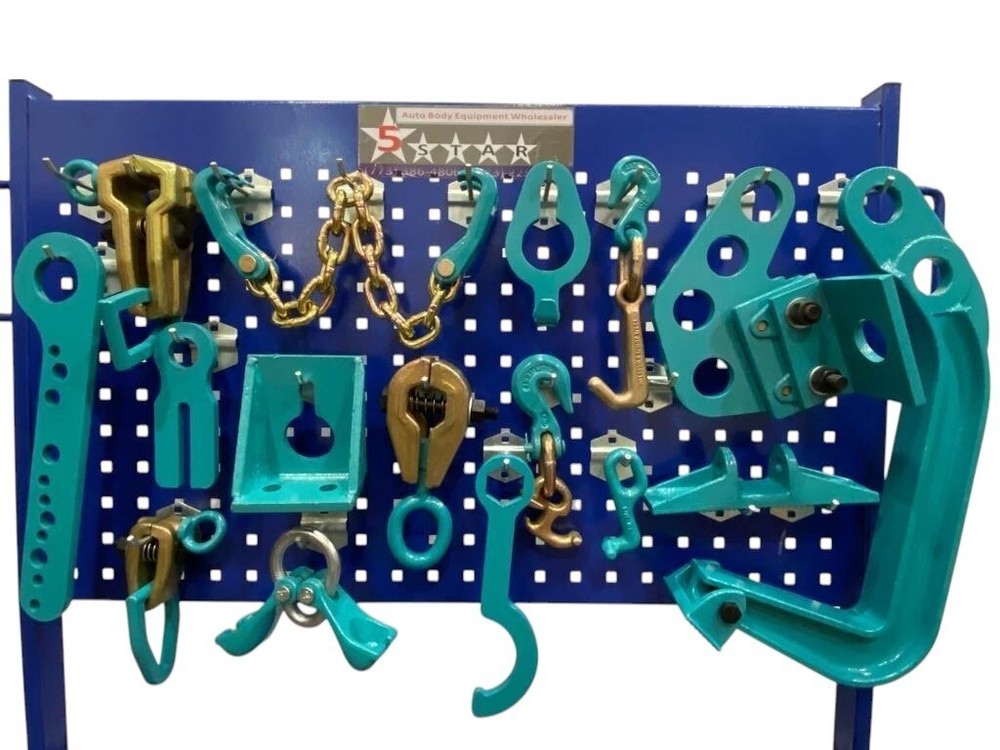 SET#83 - 15 PIECE HEAVY DUTY AUTO BODY FRAME MACHINE CLAMPS SET & PULLING TOOLS