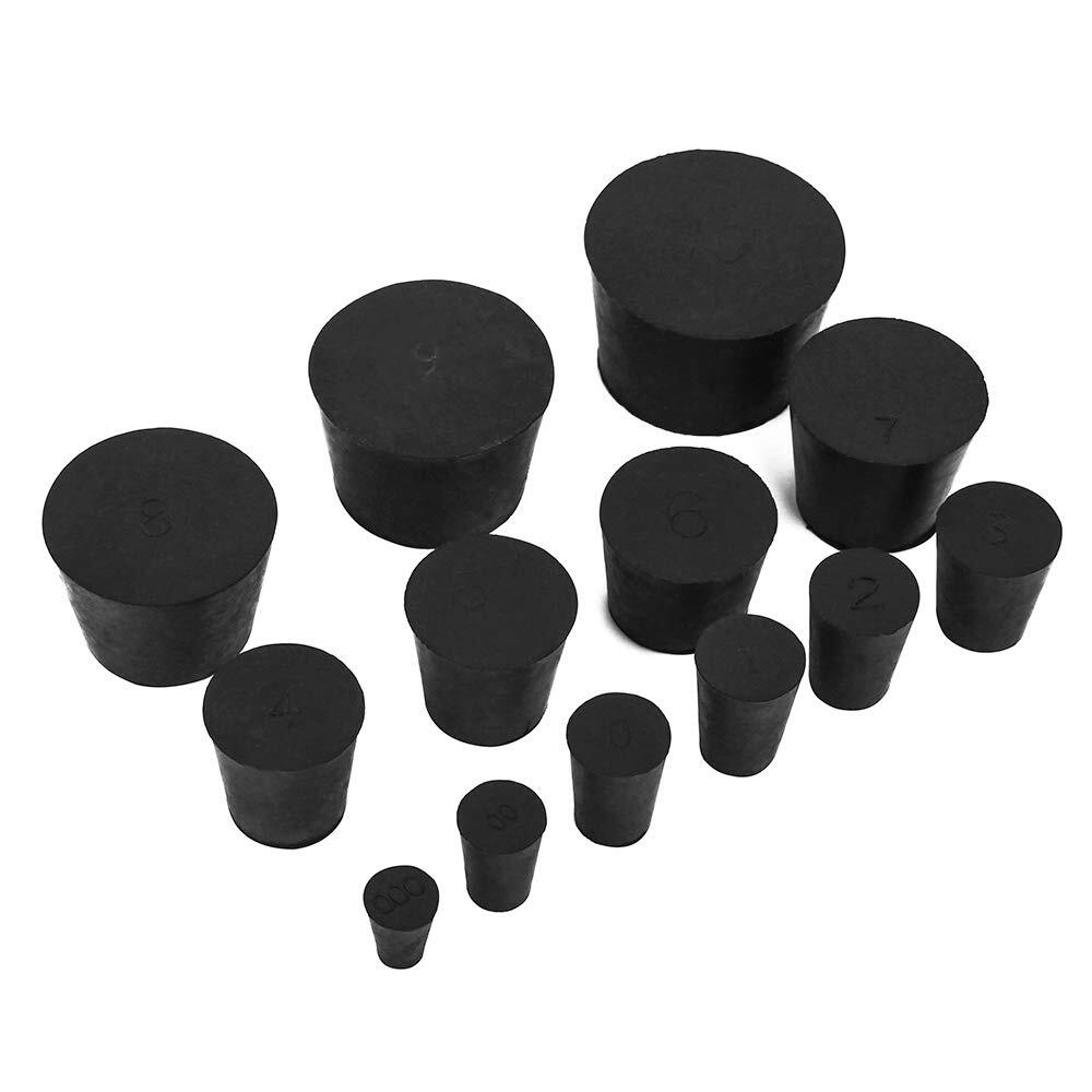 22-Pack Solid Rubber Stoppers 13 Assorted Sizes 000#-10# Lab & Craft Use