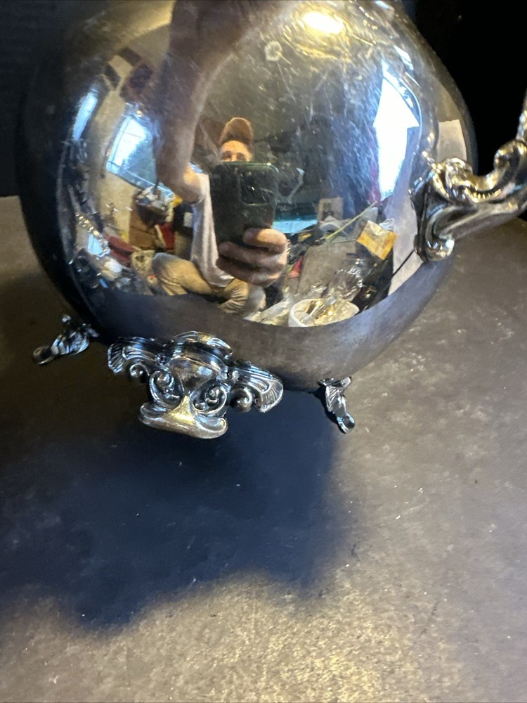 Vintage Silverplate Pitcher Ornate Handle Footed 9” Decorative #R86