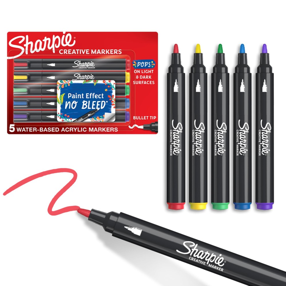 Creative Markers, Water-Based Acrylic, Bullet Tip, Assorted Colors, 5 Count –...