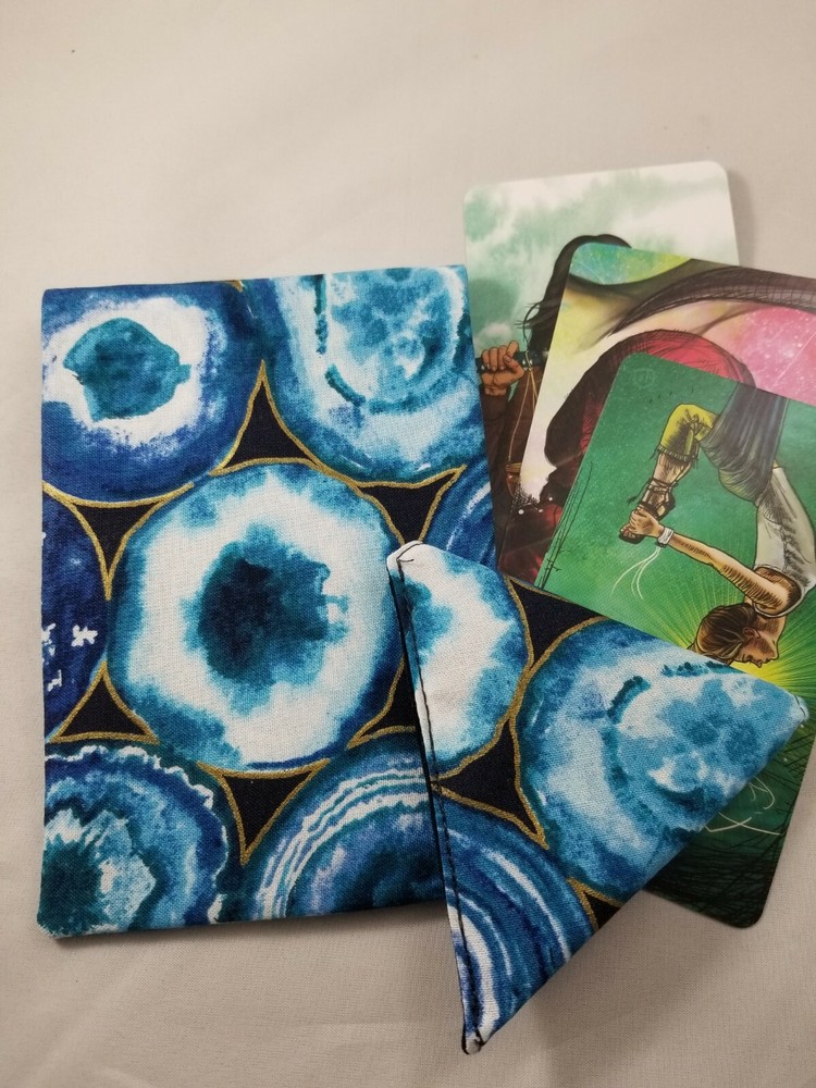 Tarot/Oracle Card Bag Handmade Blue Geode with Beads PLUS Crystal Pouch