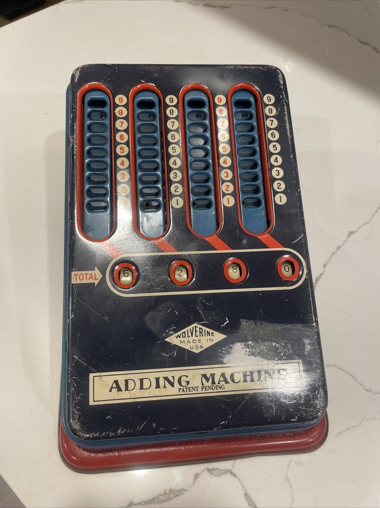 1940's Vintage Metal Tin Wolverine Adding Machine Hand Pull Dial Calculator