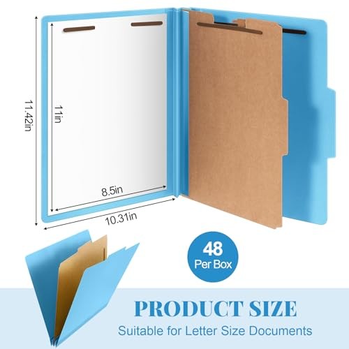 Pcs Classification Folders Letter Size, 1 Divider Pressboard File 48 Blue