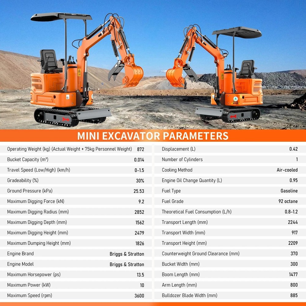 1-ton mini excavator (pilot thumb clamp) + mini loader B&S engine free shipping