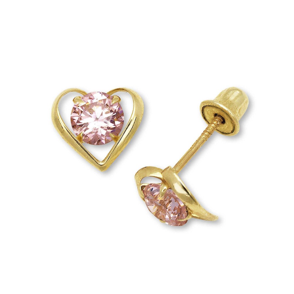 14k Yellow Gold CZ Open Heart Stud Earrings