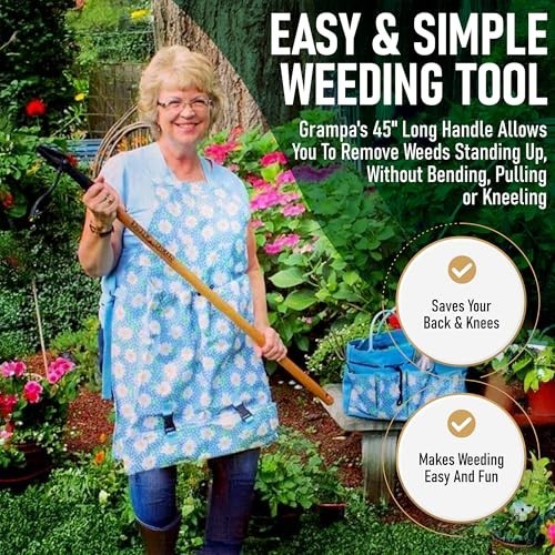 Stand Up Weed Puller Tool - Long Handle Bamboo & 4-Claw Steel Head - Easy Weedin