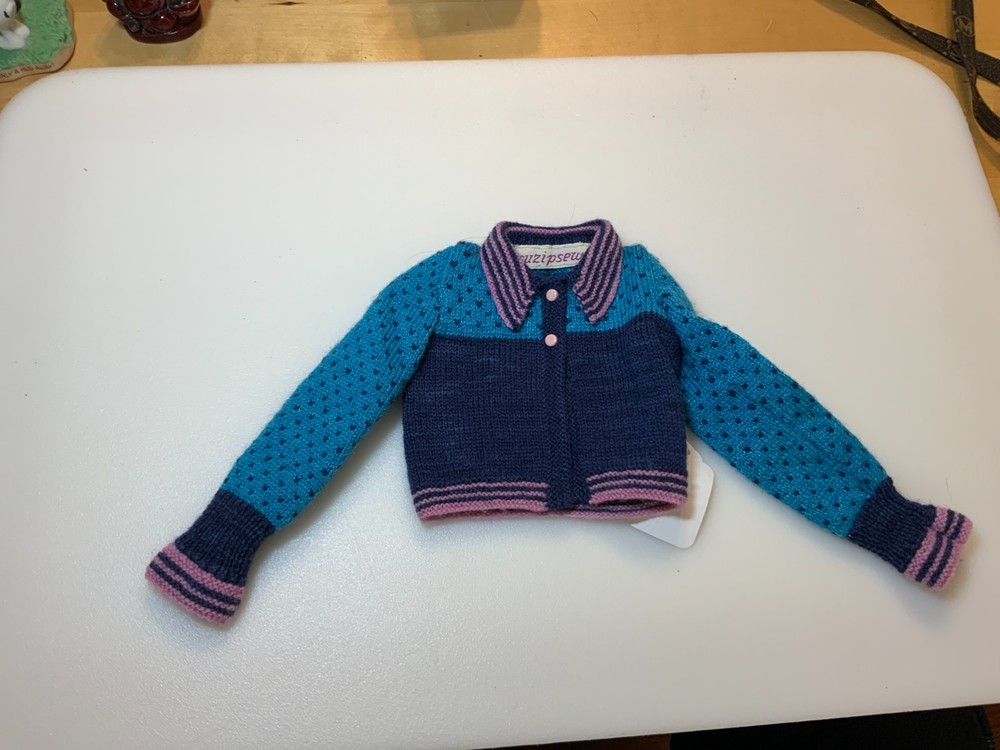 Handmade    blue Doll Cardigan Sweater With Button Closure