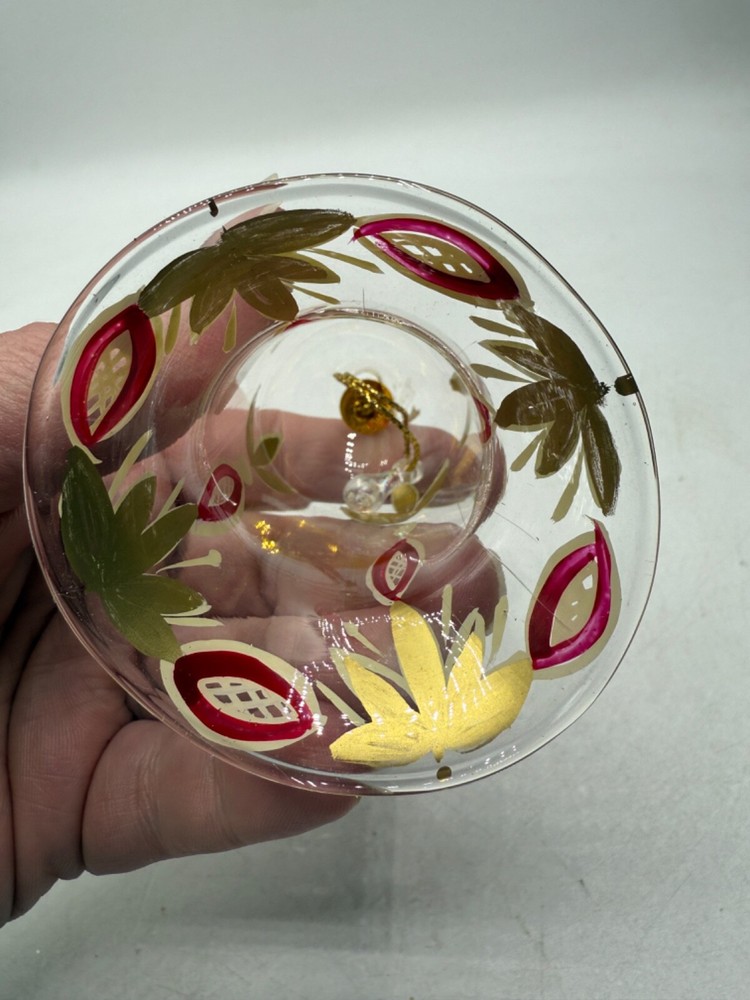 Glass Hand Painted Bell Gold Red Ivory
