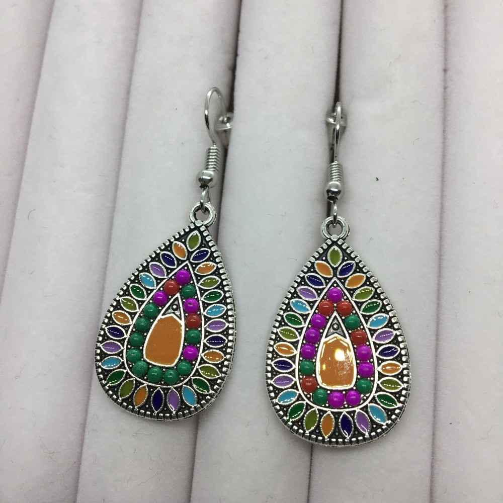 2 Inch Silver-tone Earring Set Boho Retro Dangle Drop Hook New Free Ship 1542