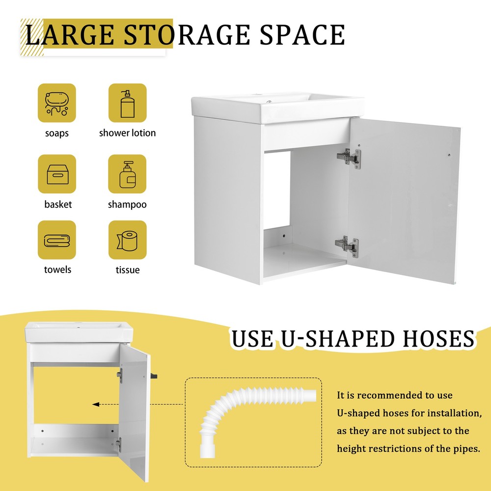 18'' Floating Wall-Mounted Bathroom Vanity with Ceramic Sink & Soft-Close Cabi