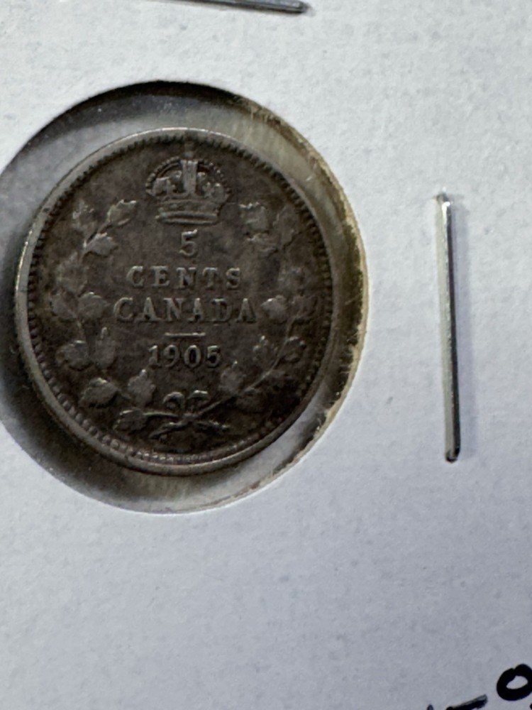 1905 Canada 5 Cents Small Silver Coin Cleaned