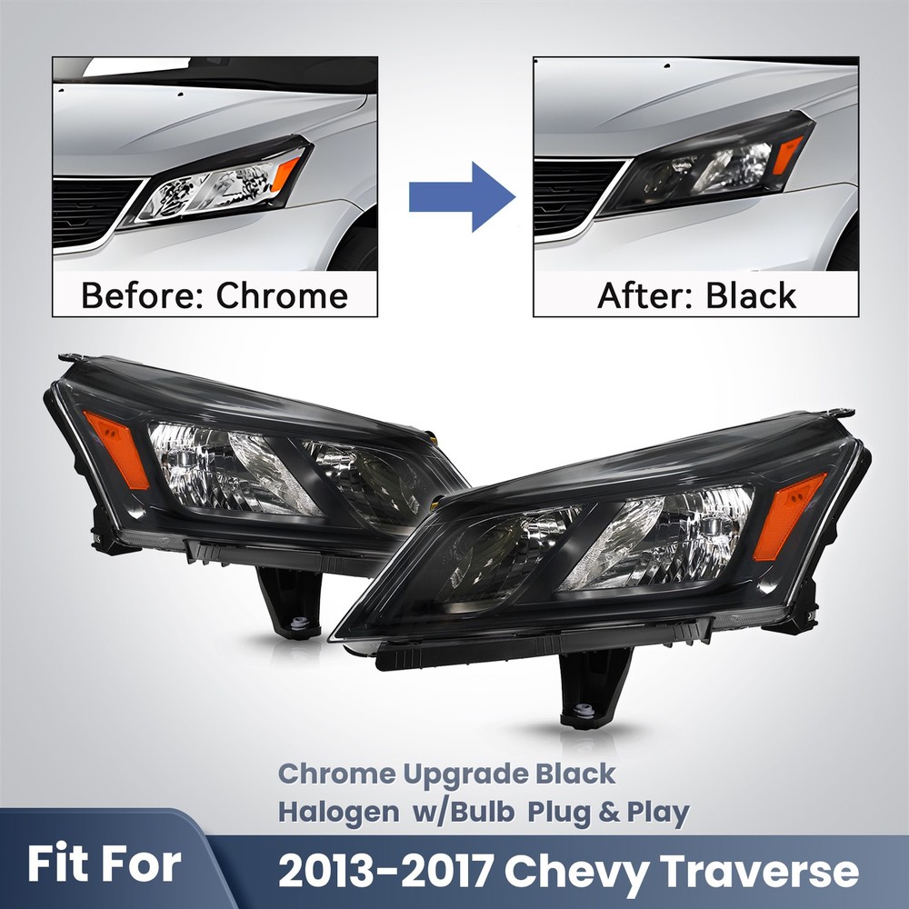 Upgrade Halogen Headlights For 2013-2017 Chevy Traverse Black Left+Right Pair