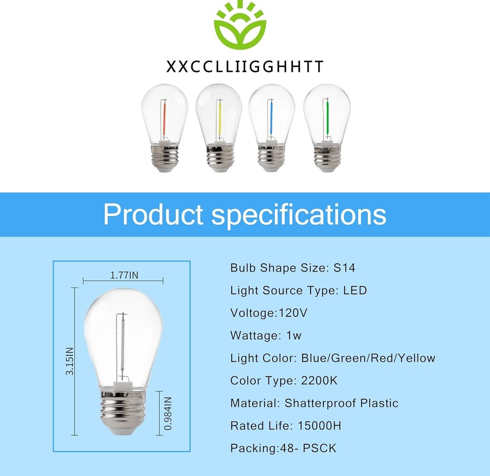 S14 LED Replace Light Bulbs for Patio String Light Shatter-Resistant 48