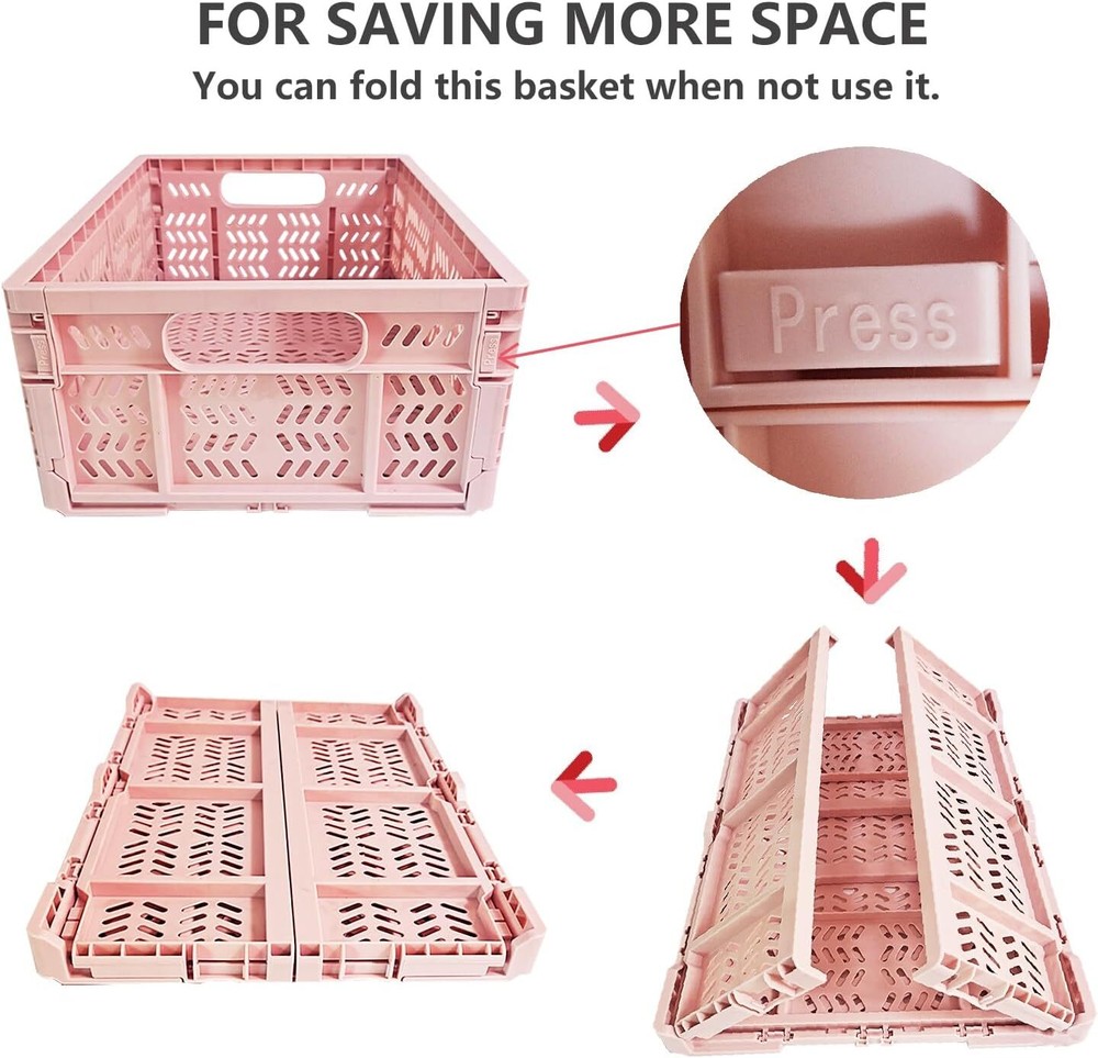 20L Foldable Crates, 4Pack Plastic Baskets for Home and LT PINK-4PACK