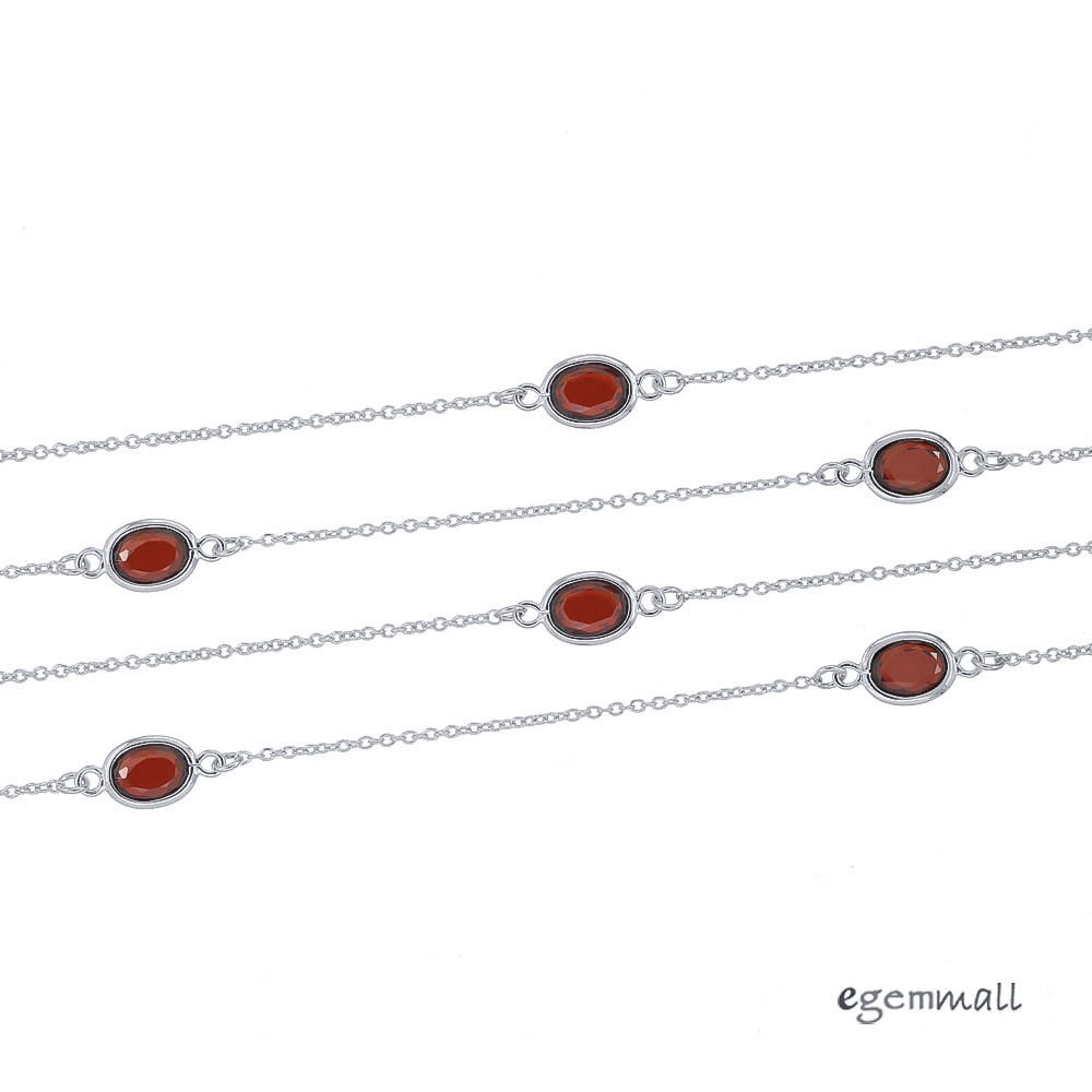 Bulk Sterling Silver Garnet CZ Bezel Set Oval Connector Chain SOLD BY 2.6" 97936