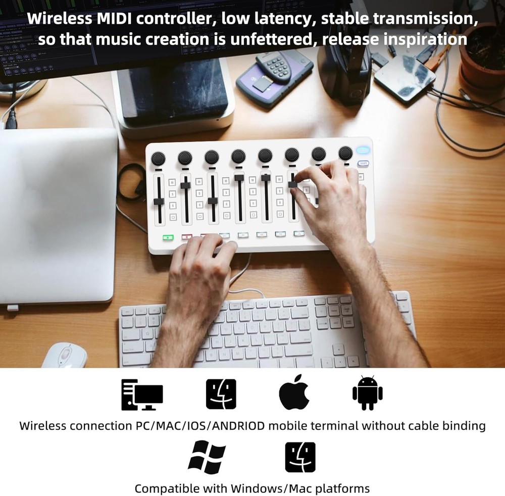 M-WAVE Wireless MIDI Controller - Bluetooth USB MIDI Mixer with 8 Knobs - NEW