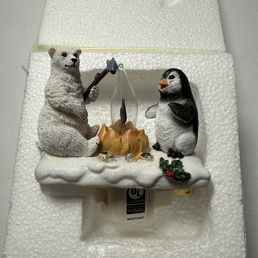 POLAR BEAR AND PENGUIN FLICKER FLAME CAMPFIRE NIGHT LIGHT