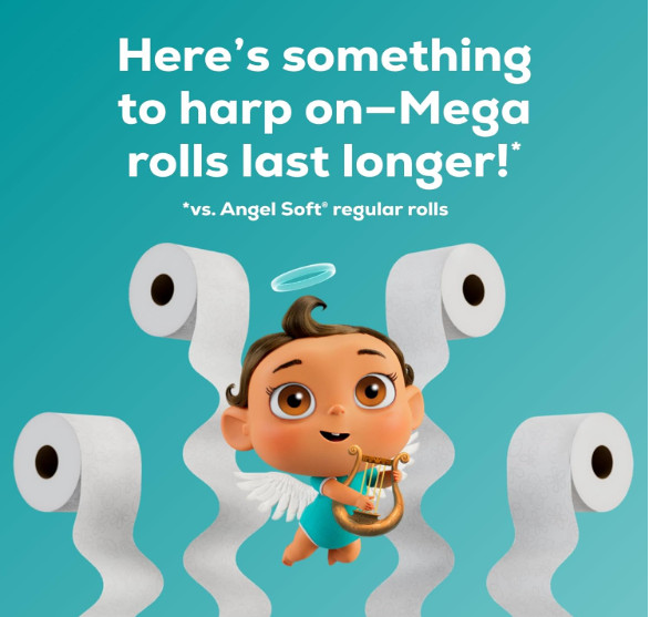 Angel Soft Toilet Tissue, 4 Mega Rolls, Soft, Strong & Long-Lasting