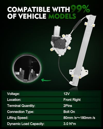 Front Right Power Window Regulator with Motor for: Front Right Passenger Side
