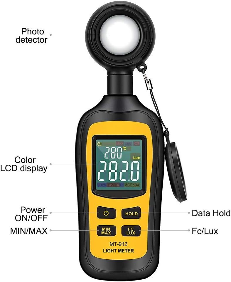 Light Meter Digital Illuminance Meter Handheld Ambient Temperature Measurer