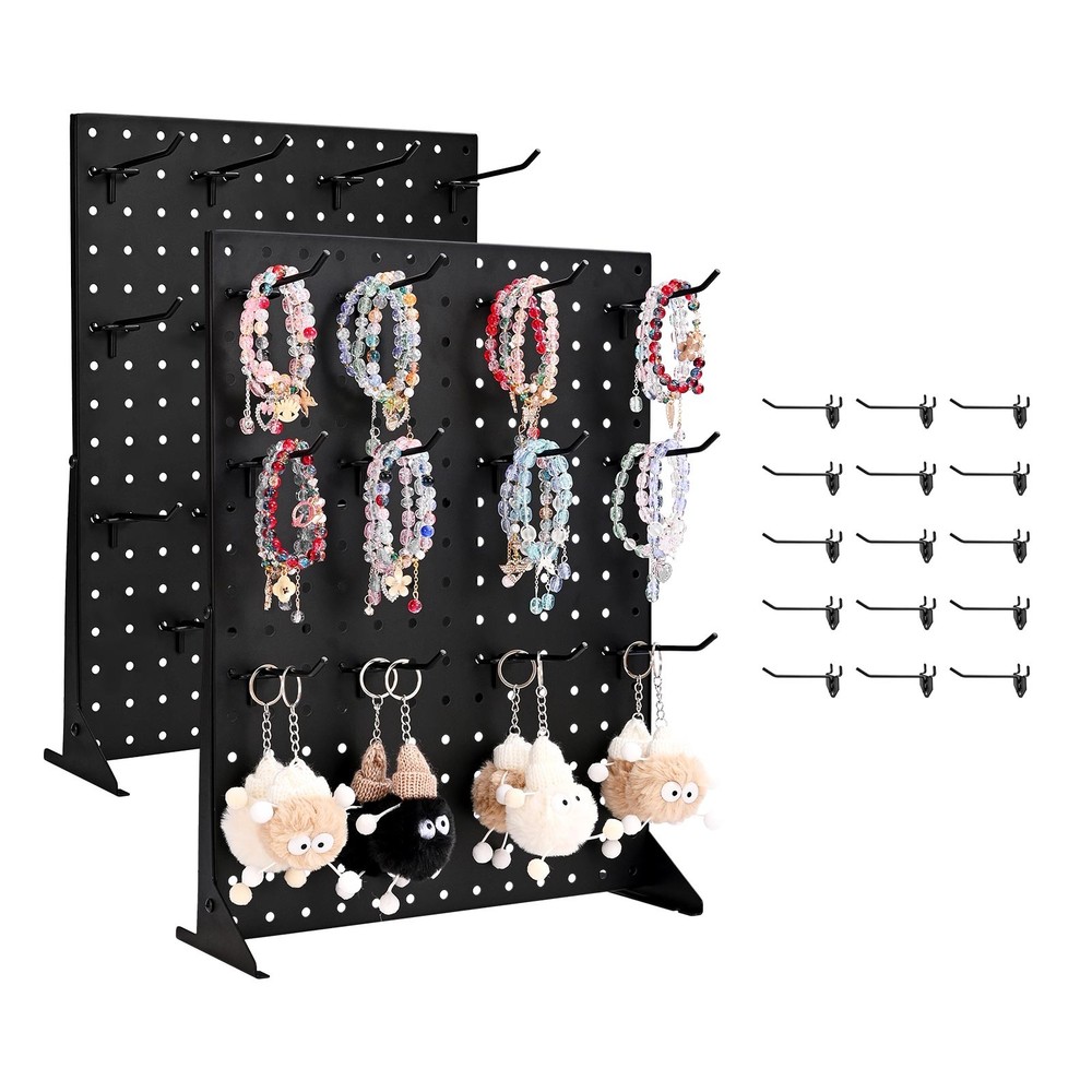 VEVOR Pegboard Display Stand with 15 Hooks Pegboard Panels Display Black (1 PCS)