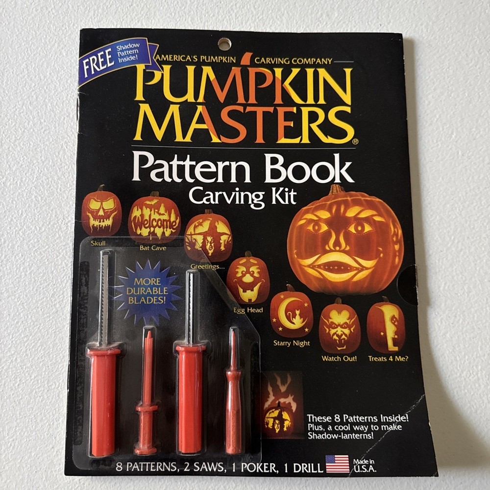 Vintage Pumpkin Carving Kit & Design Book Multiple Classic Halloween Patterns