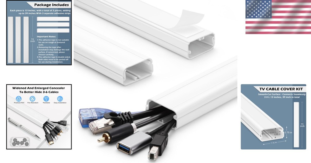 Elegant 39in Cable Concealer for Wall Mounted TVs - Durable and Paintable