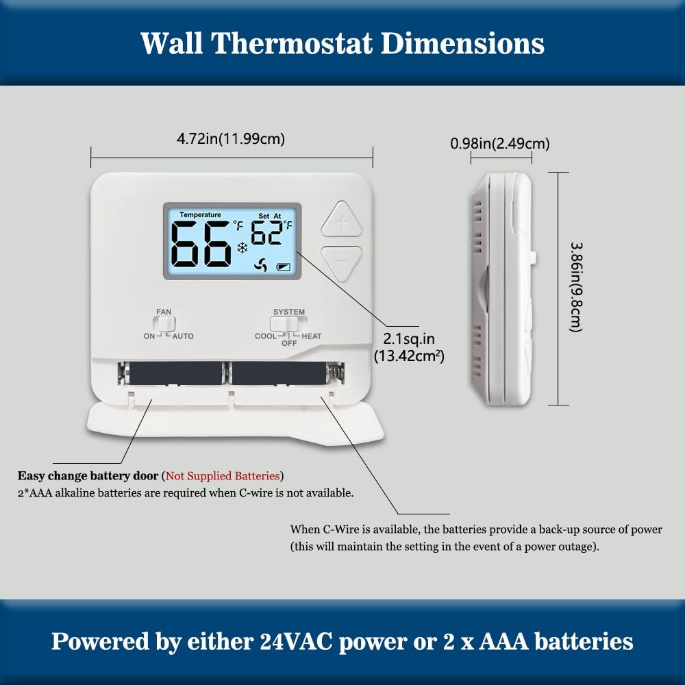 NonProgrammable Thermostat for Home, Single-Stage Systems,Digital Energy-Savi...