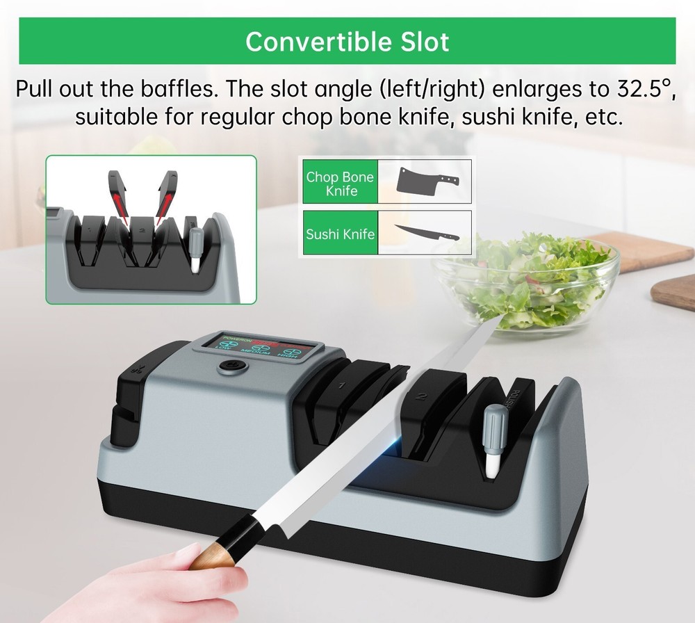 Professional 5 in 1 Electric Knife Sharpener 3 Speed LCD Display for Kitchen US