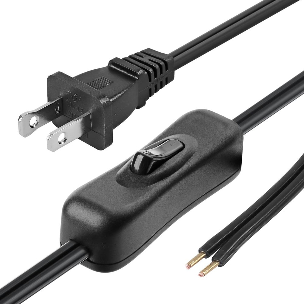 Lamp Cord has Button Switch UL304 2A/120V,Plug,Stripped Ends 6 FT, Black