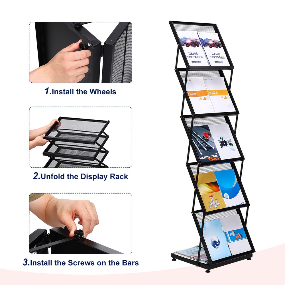 Foldable Magazine Display Rack 5 Layers Brochure Stand Catalog Literature Rack