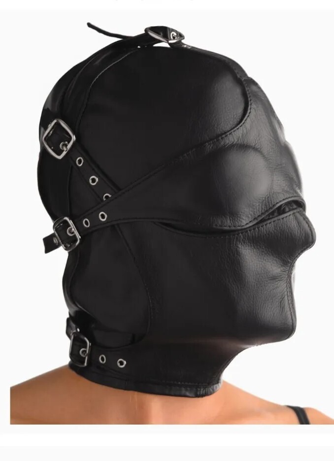 Real Leather Mask Hood Muzzle Blindfold Bondage