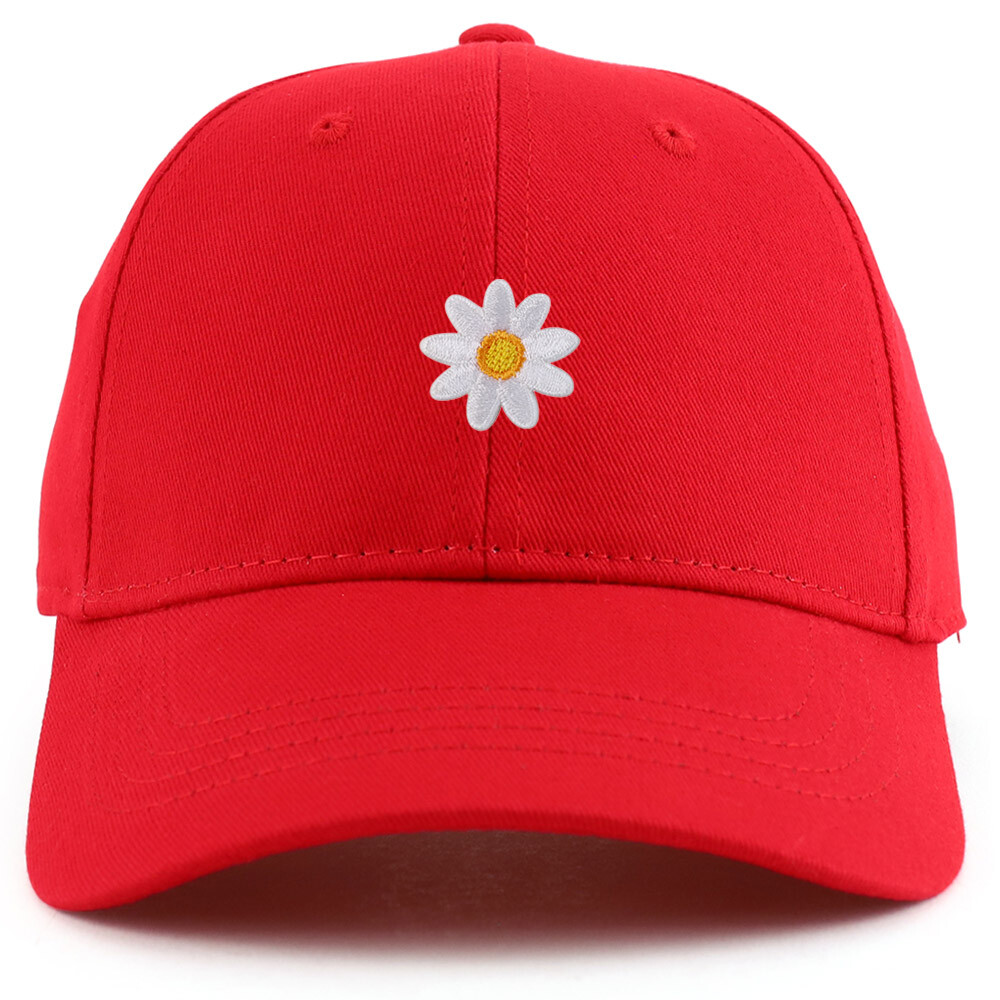 Kid's White Daisy Patch Youth Size Twill Cotton Structured Baseball Cap