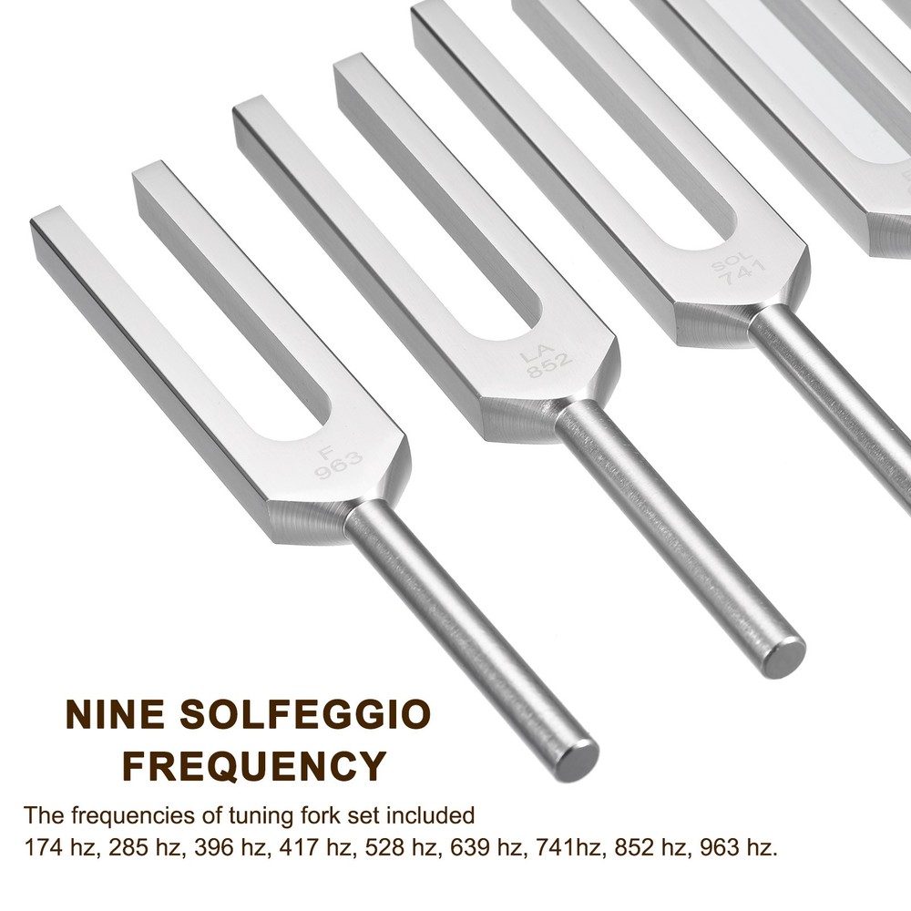 9 Pcs Silver Tuning Fork Set for Instrument Treatment Aluminium Fork