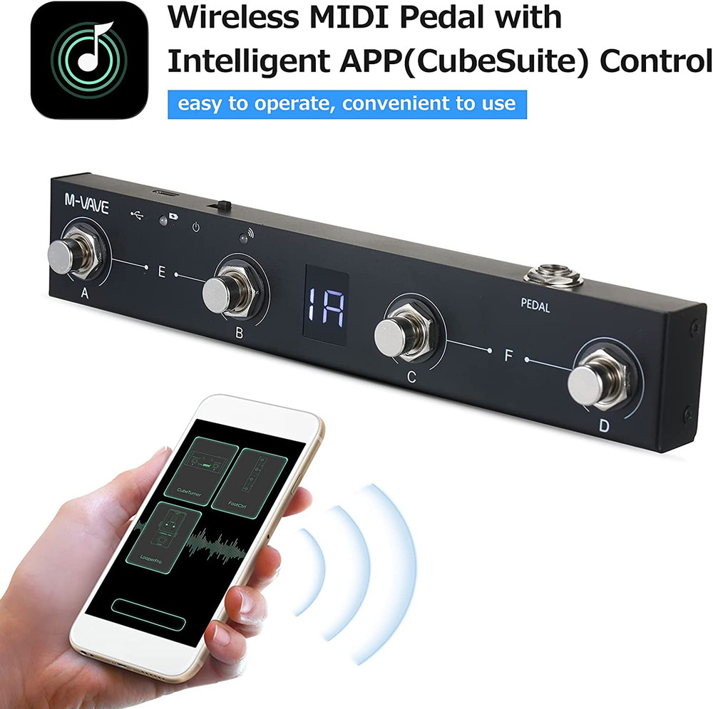 BT MIDI Foot Controller Wireless MIDI Controller Rechargeable 4 Buttons Pedal AP