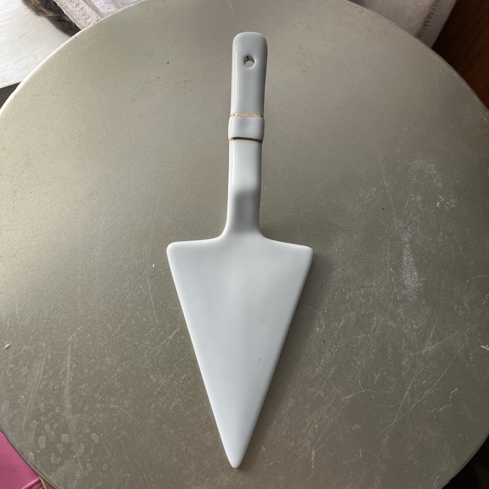 Vintage Cake Knife Server White Ceramic Gilted Trim Accent