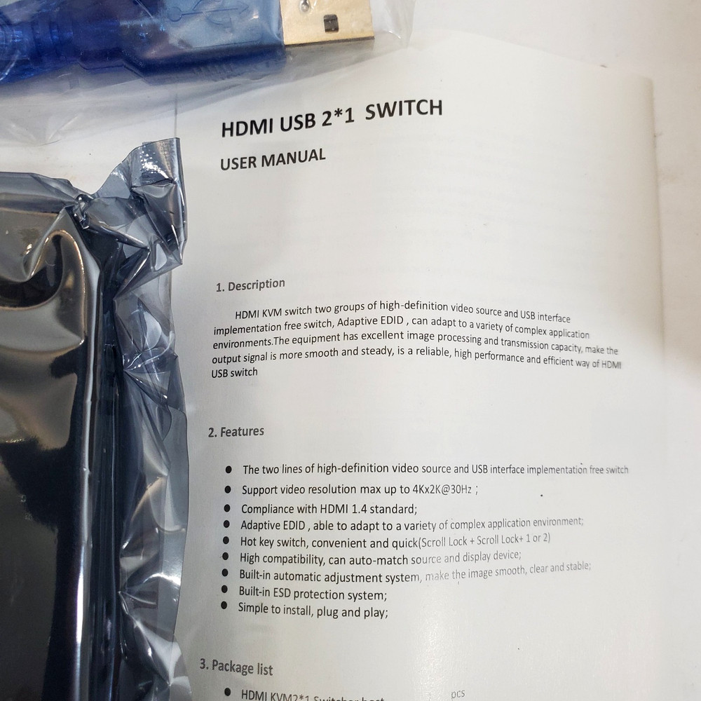 PWAY 4K HDMI USB KVM Switch 2x1 with Cables & Power Adapter – Dual PC Control