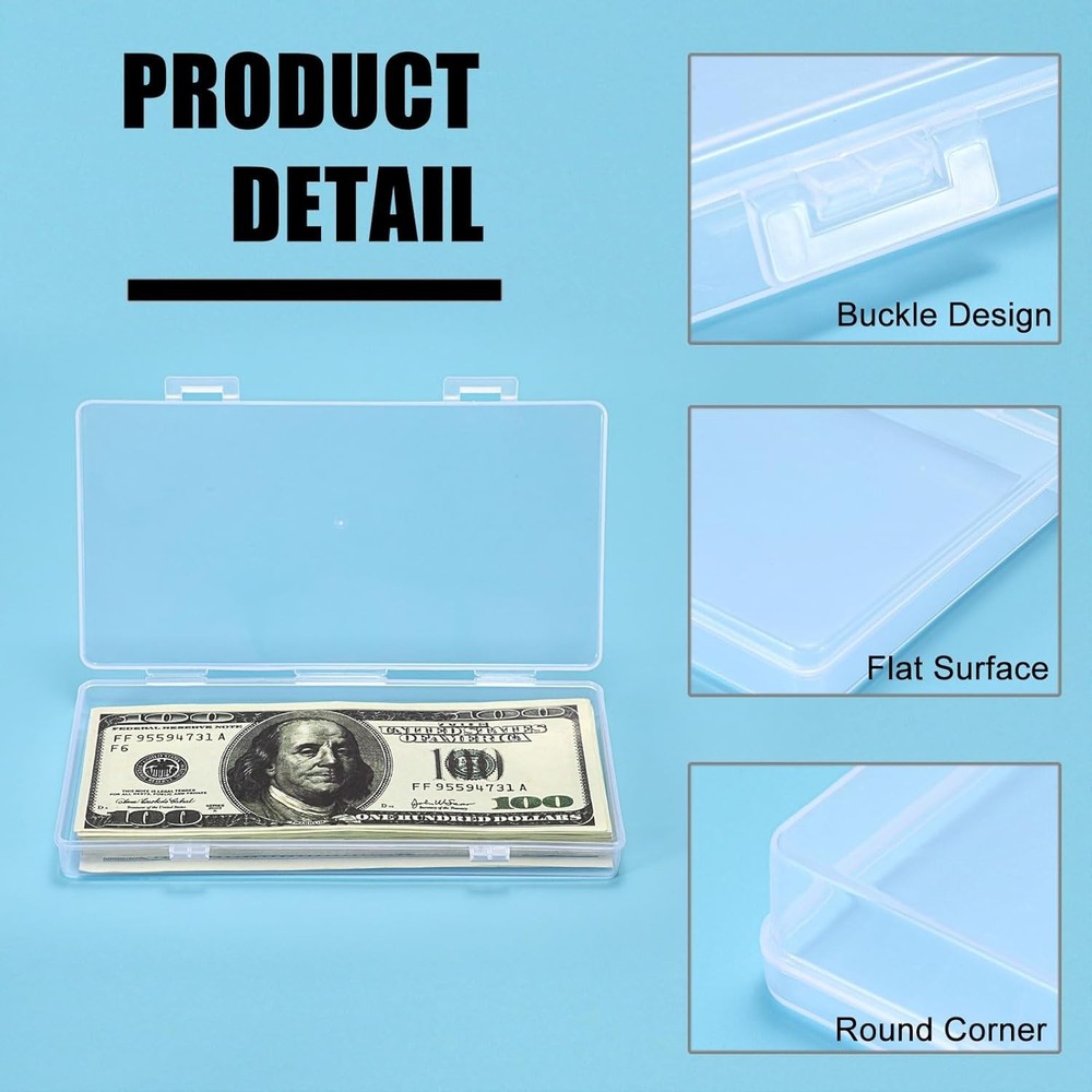 2 Pack Plastic Cash Box Clear Currency Tray Rectangular Cash Storage Holder