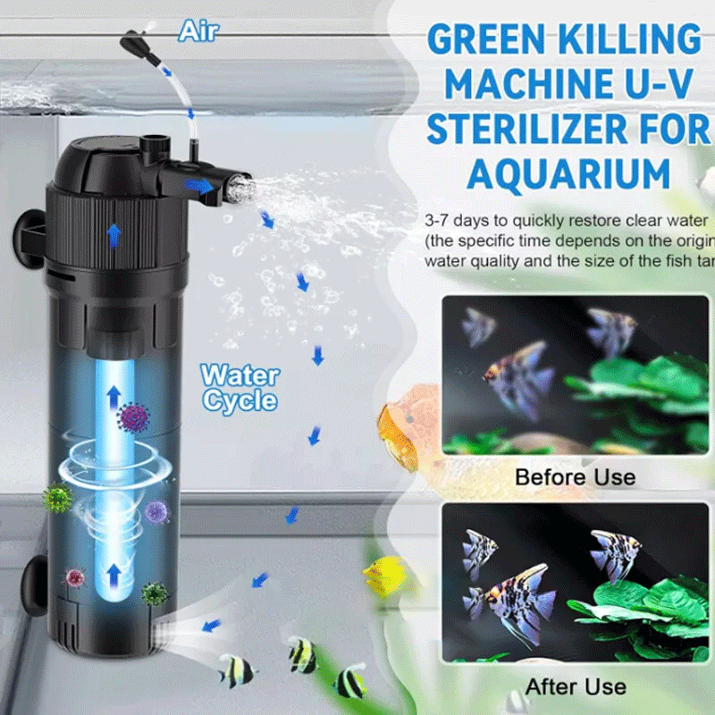 UV Sterilizer Filter Light Oxygen Internal Pump Aquarium Fish Pond Tank Clean