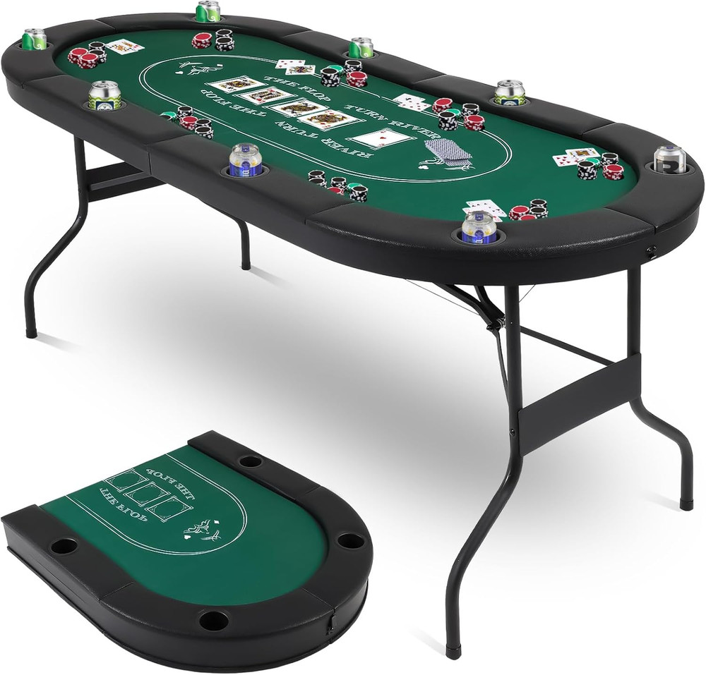 Poker Table Foldable, 72 Inch 8 Player Folding Poker Table, Portable Game Table